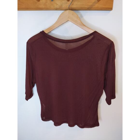 FREE PEOPLE Intimately Burgundy Top Sheer 3/4 Sleeve Wine Red Boho Medium - Picture 2 of 7